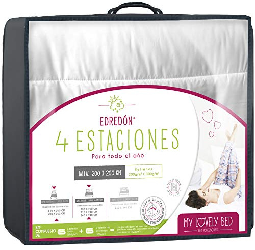 My Lovely Bed - Edredón 4 Estaciones - 200x200 cm - 3 en 1 (200g/m² et 300g/m² = 500g/m²) - Cálido en Invierno/Ligero en Verano