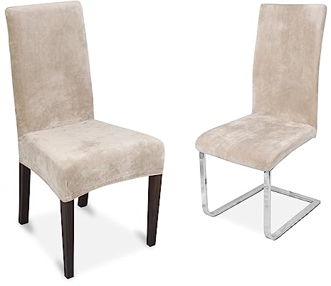 BEAUTEX 2er Set Stuhlhussen, elastische Stretch Hussen Bi-Elastic, Motiv und Farbe wählbar (Motiv Maya, Farbe Natur)