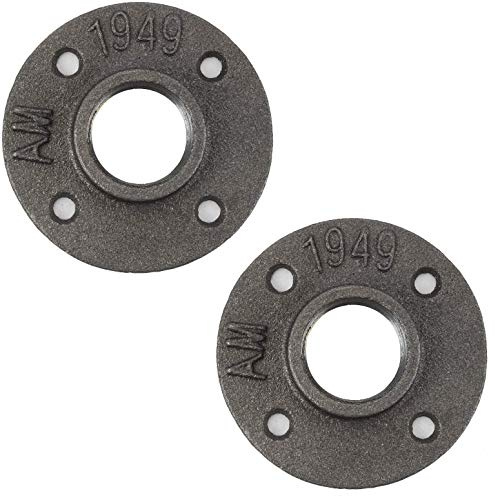 FINEVER 2Pk 1 Floor Flange Pipe Decor Cast Iron Black Threaded Fitting Industrial Steampunk Vintage Retro Furniture DIY Wall Industry Plumbing