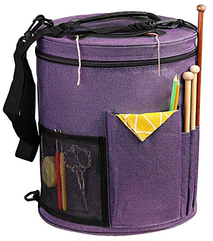 SumDirect Knitting Bag, Yarn Organizer Tote Bag Portable Storage Bag for Yarns, Carrying Projects, Knitting Needles, Crochet Hooks, Manuals and Other Accessories (Purple)