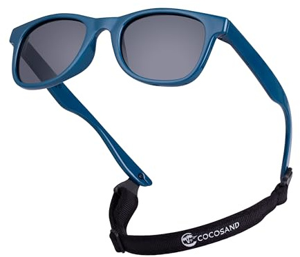 COCOSAND Toddler Baby Sunglasses with Strap Polarized Flexible Square Frame UV400 Protection for Kids Girl Boy Age 2-6, Navy Blue