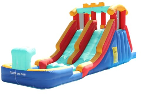 Doctor Dolphin Bounce House Inflatable Water Slide with Pool for Big Kids,Water Slides for Kids Backyard, Inflatable Water Park Double Slide