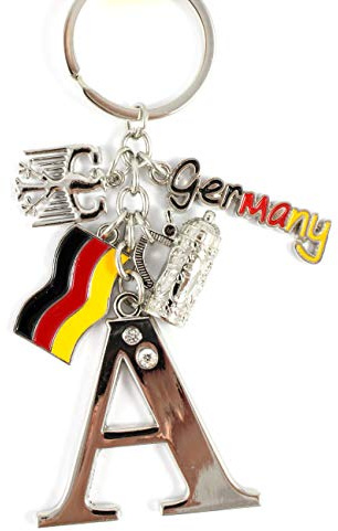 ELLUG Schlüsselanhänger H.: 11cm Buchstaben/Letter/Initalien/Alphabet/ABC mit Glitzersteinen & Charms Bierkrug/Adler/Deutschland-Fahne/Germany (A)