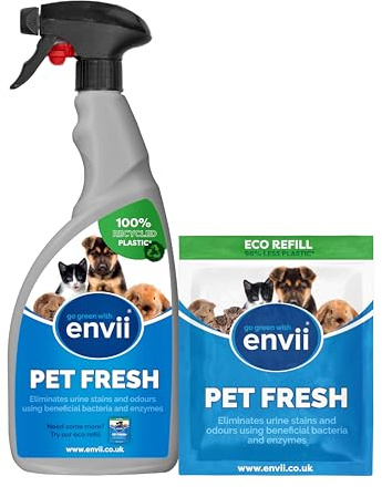 Envii Pet Fresh – Effective Cat & Dog Urine Stain & Odour Remover, Strong Enzymatic Deodoriser & Natural Cleaner for Pet Urine, Faeces & Stains (Trigger Spray + Refill)