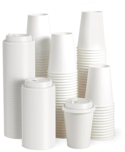 JOLLY PARTY [100 Pack] 12 oz Paper Coffee Cups, Disposable Paper Coffee Cup with Lids, Hot/Cold Beverage Drinking Cup for Water, Juice or Tea, Suitable for Home, Shops and Cafes