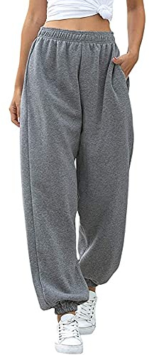Love My Fashions Women's Joggers Plain Gym Sport Sweatpants Winters Tracksuit Jogging Bottoms Casual Baggy Pants Elastic Waist Cuffed Trousers with Pockets Dark Grey