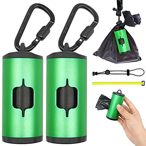 SHAOUMAN Metall-Hundekotbeutelhalter Aluminium-Kotbeutelspender mit 30 schwarzen geruchsneutralen Hundekotbeuteln und 3 Leinen Zubehör(2 Halter 30 Beutel，grüner）