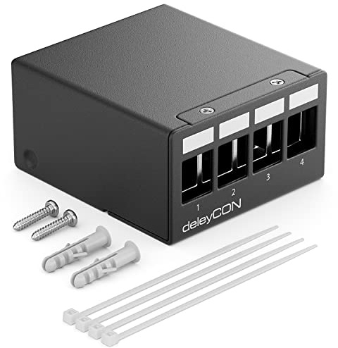 deleyCON 4 Port Patchpanel House 1U för 14,9mm x 17mm Keystone-Moduler med t.ex. RJ45 Koaxialplugg BNC F-Plug Antennplugg RJ-11 RCA-Uttag USB Toslink PS2 HDMI - Svart