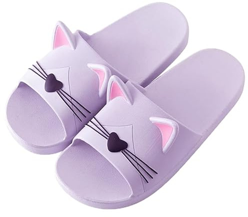 AioTio Pantoufles pour Chats Confortable Femmes Chaussons de Salle Bain Doux Pantoufles de Plage Sandales(Violet Clair, 38/39 EU)