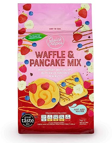 Award-Winning Luxury Waffle & Pancake Mix - 1kg Resealable Bag - just add Water to make crispy Belgian-style Waffles and fluffy American Buttermilk Pancakes