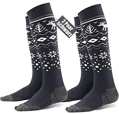 FAYHIJUN Skisocken Kinder Kniestrümpfe skistrümpfe 2 Paar 30-35 36-39 Merino wolle Performance Sportsocken Warme Wintersocken Für Mädchen Jungen Skifahren Snowboard Atmungsaktive Schwarz, S