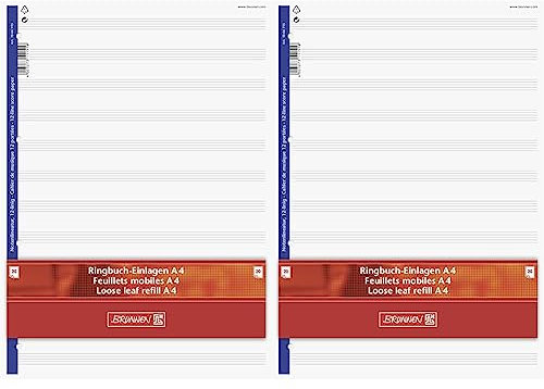 Brunnen 1066915 Ringbuch-Einlage Noten A4 (20 Blatt, Notenlineatur, 12-linig, 100 g/m², gelocht), weiß (Packung mit 2)