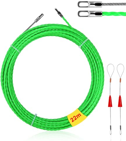 SOBEAU Guia Pasacables, 22 m Guia Pasacables Trenzada, Enhebrador de Alambre Electrico,con 1 Muelle de Guía,Guia Pasacables Trenzada para Tender Conductos de Cables(Verde)