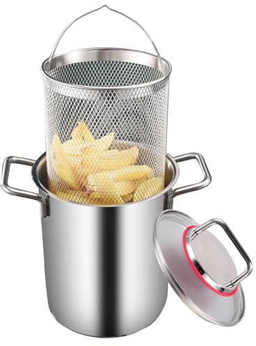 Deep Fryer Pot for Kitchen French Fries and Chicken - Stainless Steel Asparagus Pot with Basket and Lid - 3.5L/5.5L Capacity Vegetable Steamer Spaghetti Pasta Cooker (3.5L)