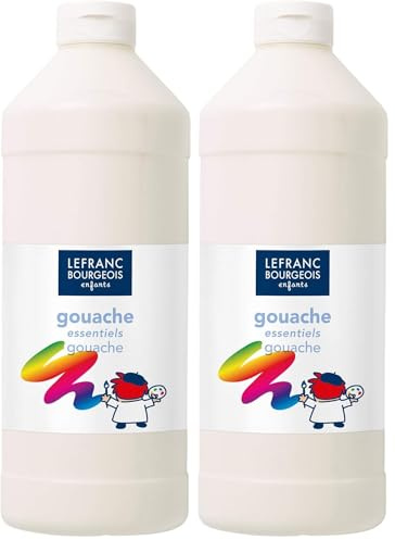 Lefranc Bourgeois - Gouache liquide Essentiel pour enfants - Bouteille 1L - Blanc (Lot de 2)