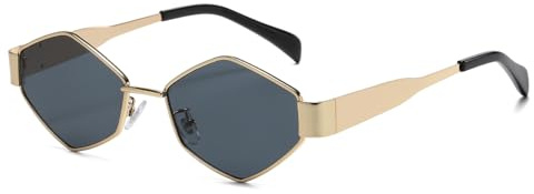 Long Keeper Gafas de Sol Hexagonales Moda Gafas de Sol Doradas Mujer Hombre Montura Metal Forma de Poligono Gafas Vintage Metalicas UV400