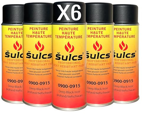 Peinture Haute Température 900° Professionnelle - Aérosol 400ml - Noir Ref. 0915 - Haut Pouvoir Couvrant - Barbecue Braséro Four Poêle à bois Insert Cheminée Mécanique Auto Moto Radiateur (6)