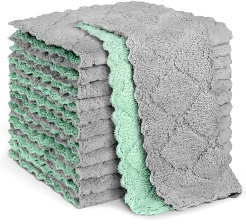 AIDEA Lot de 12 torchons de cuisine absorbants en polaire corail, sans odeur, réutilisables, chiffons de nettoyage en microfibre, torchons à vaisselle à séchage rapide, 16 x 26,4 cm