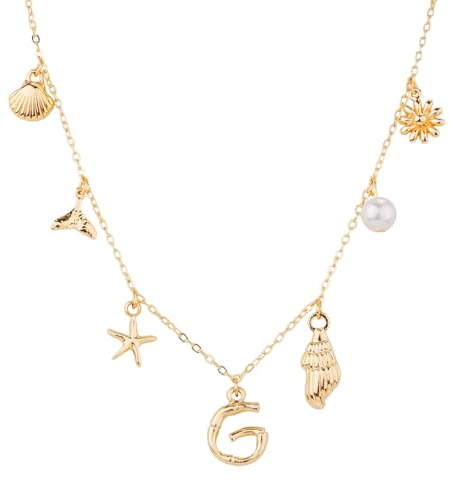 Collana con Ciondolo Iniziale per Donne, Oro Collane con Lettere Conchiglie Conchiglie Stelle Marine Collana Ciondolo con Alfabeto A alla Z Boho Regalo di Gioielli Spiaggia Estiva Ragazze (G)