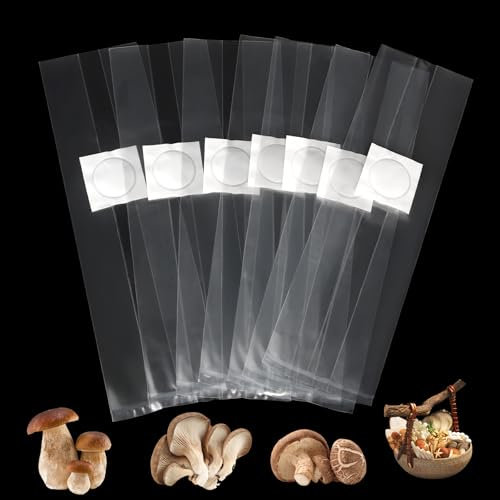 SWAWIS 50 Stück Pilzzucht Beutel 25 x 50 cm Pilzzucht Pflanzsack mit Filter Pilze Züchten Beutel Mushroom Grow Bag Pilze Züchten Set, Reißfest und Stark, Grow Zubehör für Pilze, Enoki Pilze, Körner