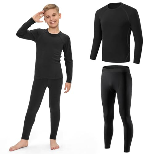 AUYAO Ensemble de Sous-Vêtement Thermique Enfant, Hiver T-Shirt à Manches Longues&Leggings Set, Vêtement Thermique Sport Respirants Thermiques Ensemble pour Ski et Football pour Garçon et Fille(28)