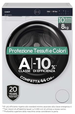 Candy ProWash 700 Lavatrice 8 Kg, Libera Installazione, Carica Frontale, Classe A-10%, 1400 Giri, 16 Programmi, Connessa, Funzione Partenza ritardata, AxLxP 85x60x49 cm, Bianca - BS 48SB6-S