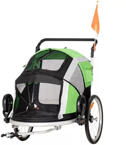 Remolque para Bicicleta, Soporta hasta 66 Libras, Portabicicletas para Perros Grandes y Medianos, Carrito para Mascotas 2 en 1(Green)