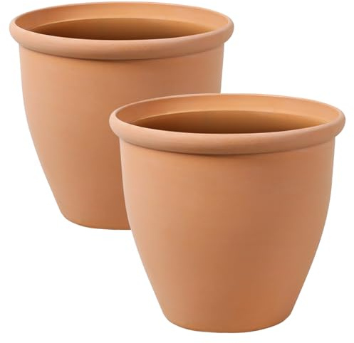 JonesHouseDeco Garden D37cm Round 1cm Thick Sturdy Duty Plastic Planter, UV resistant Large Capacity 2 x Planters, Imitation Terracotta Orange Plastic Pot In-Outdoor Porch Patio Yard 25L Soil