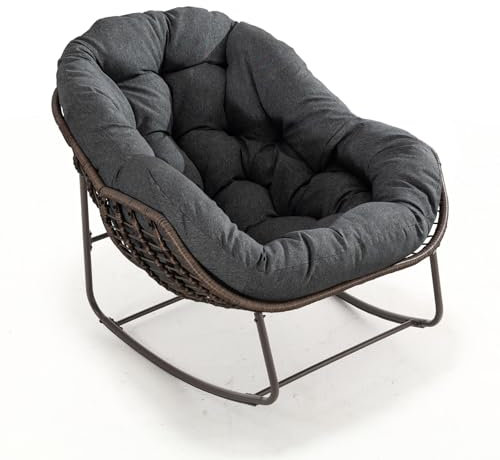 AUKWIK Schaukelstuhl Outdoor bequemer Garten Relaxsessel XXL Lesesessel mit Polsterung für Balkon, Wohnzimmer und Terrasse, Dunkelgrau