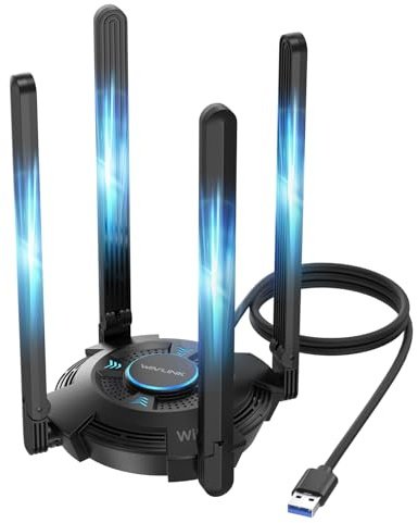 USB WiFi Adapter for Desktop PC, WAVLINK Tri-Band BE6500 WiFi 7 Adapter with 2.4GHz/5GHz/6GHz, 4x5dBi High Gain Antennas, Multicolor Status LED, WPA3, MLO, OFDMA, 4K-QAM, Supports Windows 11/10 Only