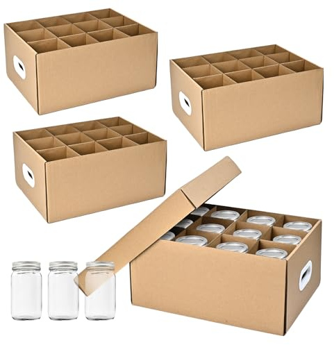 PPXHFV 4 Pcs Canning Jar Storage Boxes,Fits 32 oz Jars Regular or Wide Mouth Canning Jar Storage,12 Cells Mason Jar Storage Boxes, Mason Jar Organizer for Storage & Moving