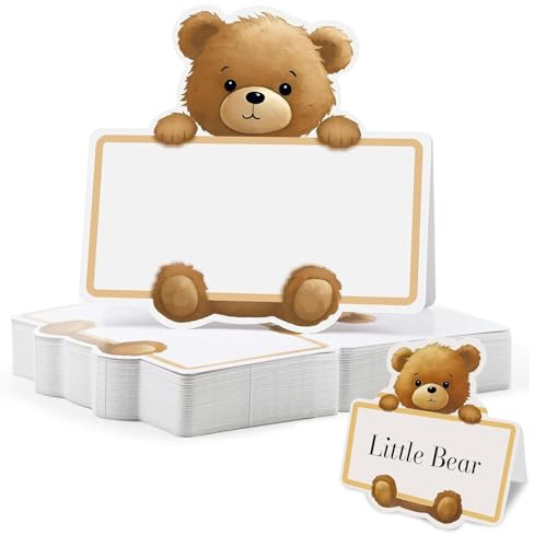 QingWing 80 Pezzi Segnaposti Cartellini Orsetto Carino per Battesimo, 8.5 x 8.4 cm Segnaposto Battesimo, Cartoncini Segnapost Disposizione dei Posti a Sedere Adatta per Matrimoni e Baby Shower