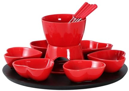 JINGLING Chokladfondue-set, keramiskt set för chokladfondue med värmare – smältför varm choklad – för dejtkväll fest familjesammankomst hem vardagsrum matsal