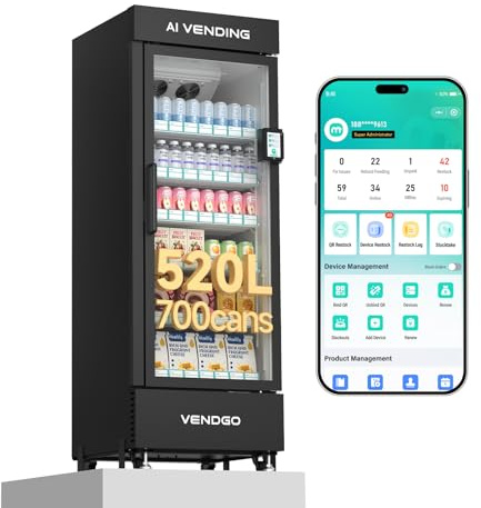 Smart Ai Vending Machine with Card Reader, Snack & Drink Combo, 6-Layer, 700 Can (300ml) Capacity, Refrigerated, Ai Visual Recognition & App Management, Vending Machines for Business