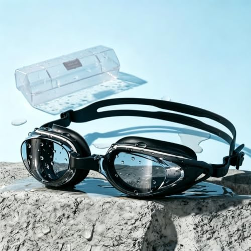 Yuziwi Lunettes de natation professionnelles anti-buée avec correction visuelle | Grand angle transparent | Lunettes de plongée imperméables pour homme et femme | -8.0 à 0.0