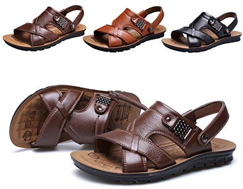 Herrskor lädersandaler med justerbar rem strandsandaler halkfria lätt vandringssandal andningsbar vandring platt bekväm sandal med halkfri sula lättskötta badskor