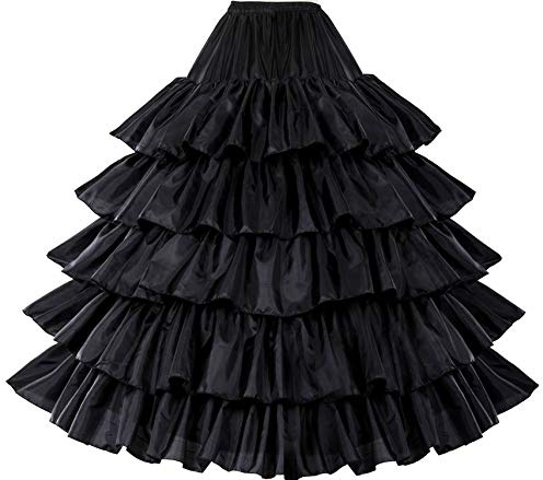 BEAUTELICATE Women's Petticoat Underskirt Full Ruffles Crinoline 50S Vintage Rockabilly Half-Slip for Wedding Bridal Dress 4 Hoops, Black, L-XL