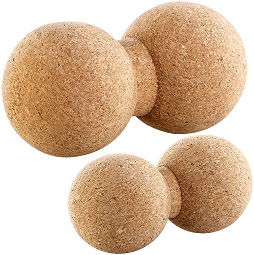 newgen medicals Massage-Doppelkugel: 2er-Set Massage-Duobälle & Faszien-Trainer, Kork, Ø 6,5/8 cm (Massagedoppelball, Doubleballs, Fuss Massager)