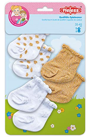 Heless 1711 - Söckchen mit Glitzer für Puppen, in den Farben Weiß, Gold und Silber, 3 Paar, Größe 28 - 35