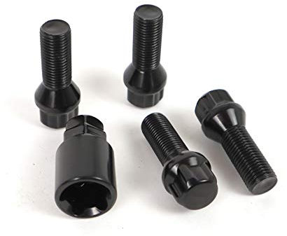 OMP JEU DE 4 VIS ANTIVOL JANTES M12X1.25 FILETAGE LONGUEUR 28MM FORME CONIQUE, Noir