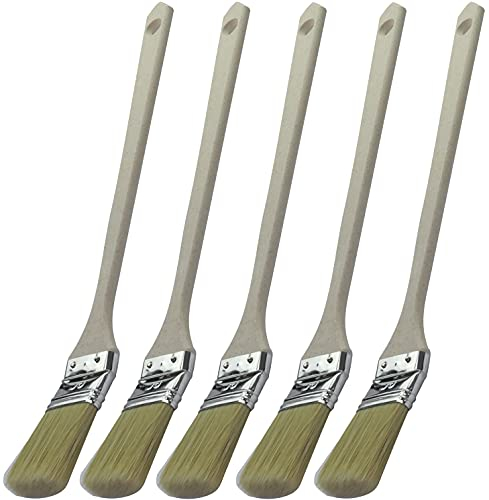 AERZETIX - C50000 - Satz von 5 - Naturborstenpinsel Flache Heizkörperpinsel Abgewinkelter für Heizkörper Ecke - 335x36mm - für lackierte Leimfarbe - Holzgriff - Malwerkzeug Lackdekoration Renovierung