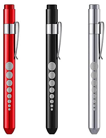 Newaner LED Penlight Lampe Penlight Pen Torch (lot de 3), Lampe Stylo LED Réutilisable avec calibre de pupilles avec clip de poche