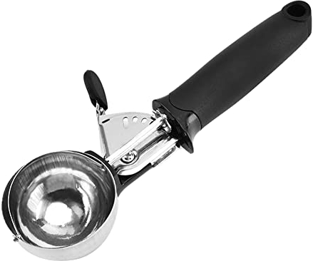 Surakey Gourmet - Cuchara de helado de acero inoxidable con gatillo, acero inoxidable pulido, cuchara para helado, fruta, masa de galletas, bolas grandes, molde de bolas de hielo, color negro
