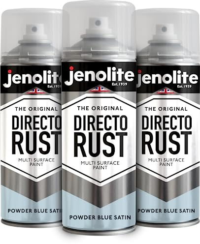 JENOLITE Directorust Spray Paint Powder Blue Satin 3 x 400ml Direct To Rust | Direct To Rust Spray Paint For Metal, All-In-One Multi Surface Paint for Metal, Wood, Plastic, Ceramic - RAL 240 80 10