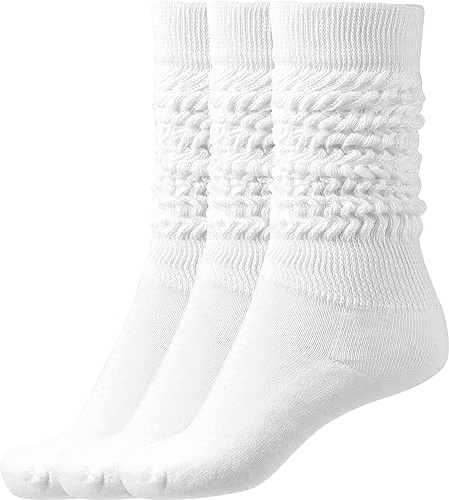 BomKinta Slouch Socks Women Thigh High Boot Socks Soft Scrunch Sock Gifts Size 5-11 3 Pair Pack White