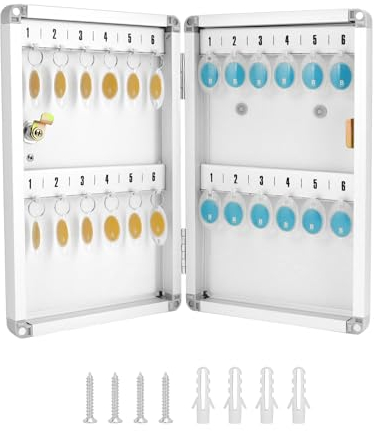 QWORK® Cassettiera per Chiavi da Parete, 24 Chiavi, Cassetta Portachiavi con Serratura - 32 x 21 x 5,5 cm