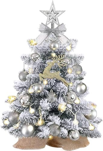 Piccolo Albero di Natale Artificiale,60cm Allevamento di fiocchi di neve Albero di Natale Artificiale Base in legnosità Con decorazioni fatte a mano per l'albero di Natale