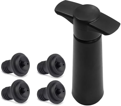Alnicov Saver con 4 Tapones de vacío, Extractor de vacío de Vino, sellador de Botellas Reutilizable, Mantiene el Vino Fresco (Negro)