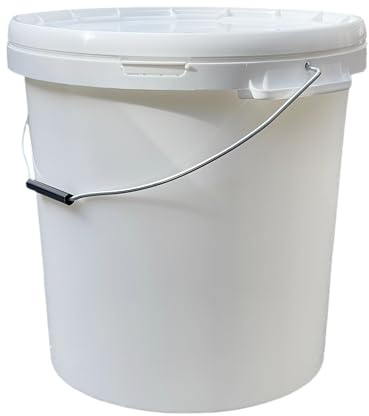 PowerChem 30L Plastic Bucket Pail + Handle & Lid - Heavy Duty ¦ Food Grade BPA Free ¦ Multi-use Fermentation Feed Dry Food Liquid Chemicals Hydroponics Storage Container