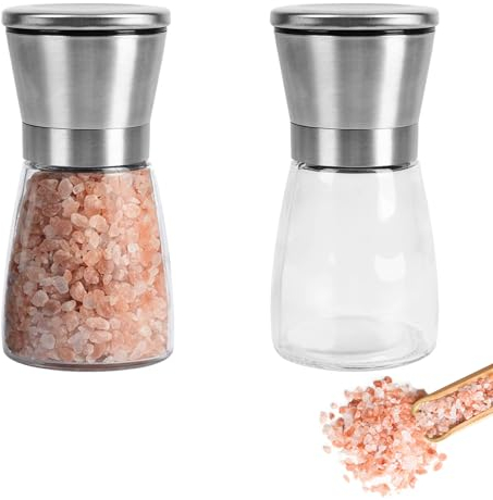 SVUPUE Set de 2 Moulin à épices en inox, Moulin à Poivre et Sel, Broyeur en Céramique Réglable, Pour épices Diverses, Argent